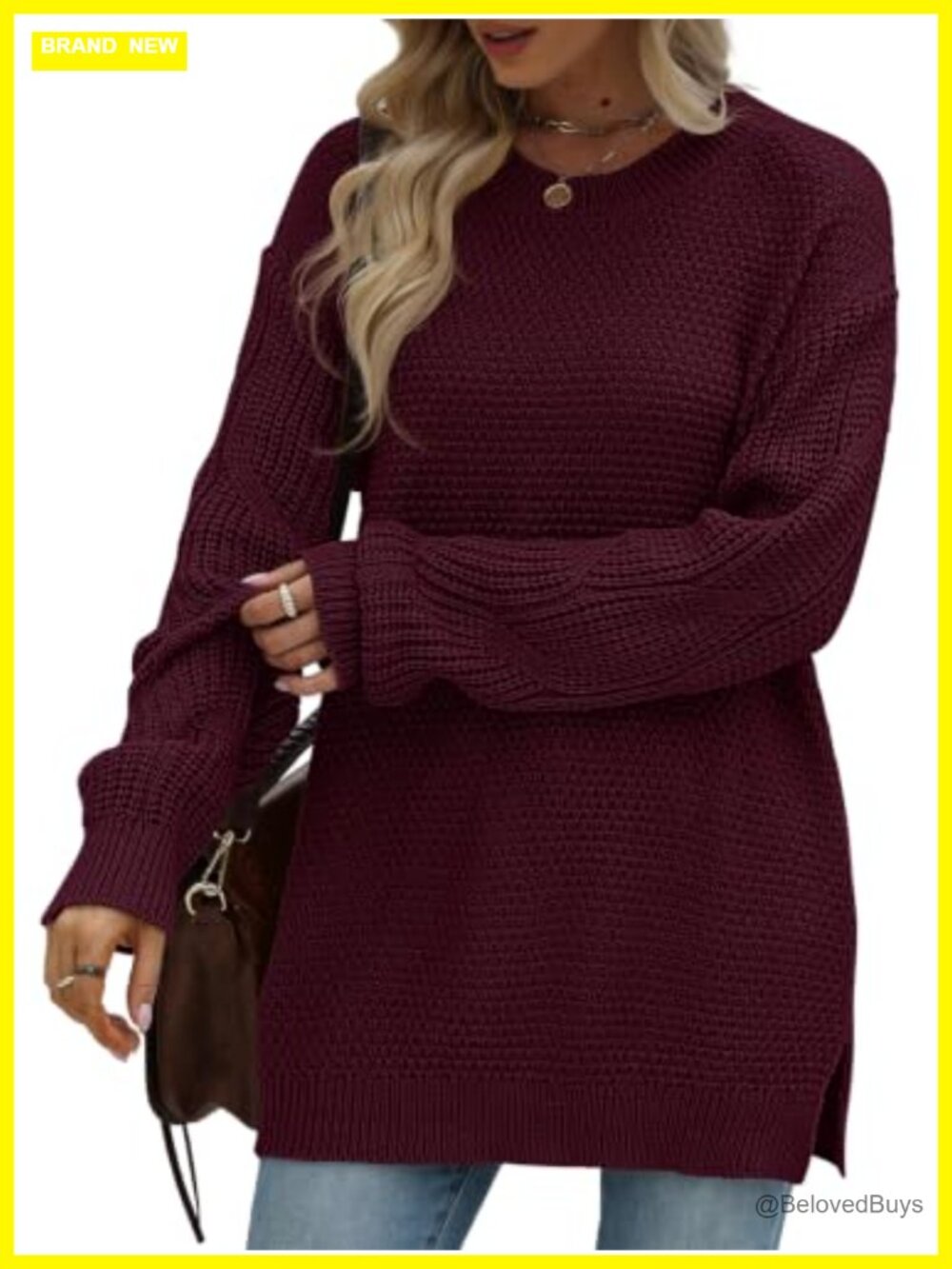 Plus Size Chunky Cable Knit Pullover Sweater Loose Fit Tunic Crew Neck